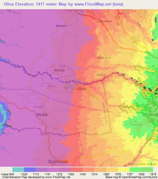 Ulloa,Colombia Elevation Map