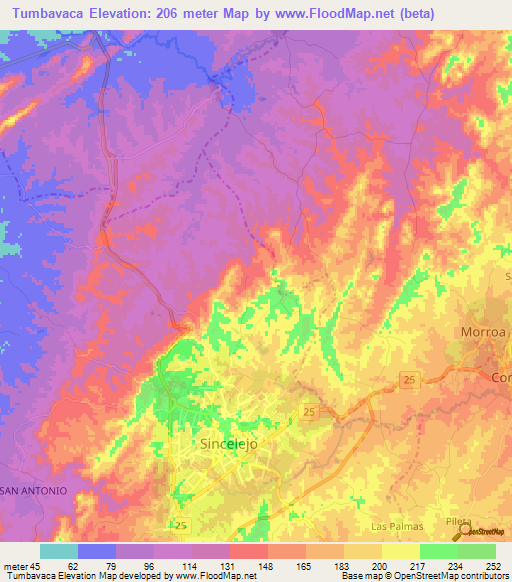 Tumbavaca,Colombia Elevation Map