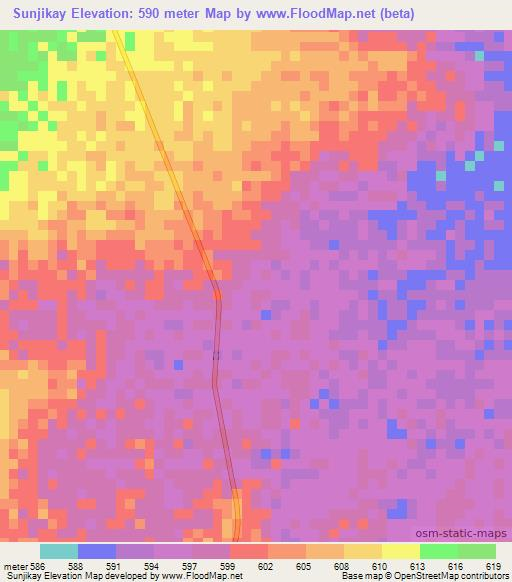 Sunjikay,Sudan Elevation Map