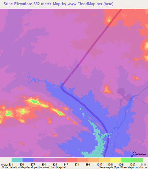 Sune,Sudan Elevation Map