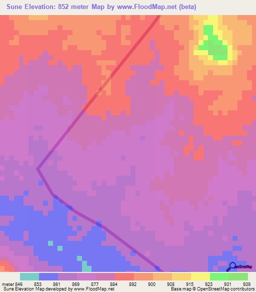 Sune,Sudan Elevation Map