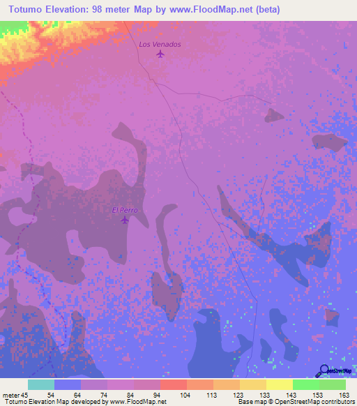 Totumo,Colombia Elevation Map