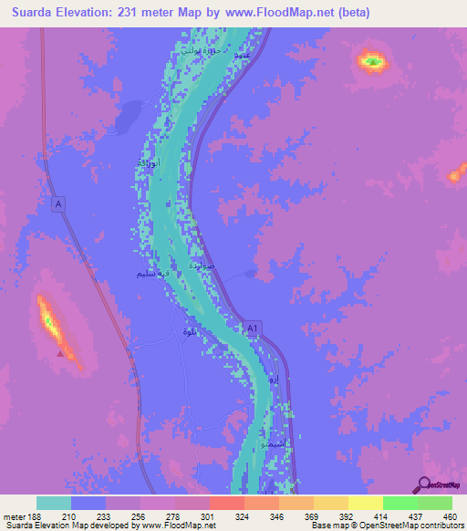 Suarda,Sudan Elevation Map