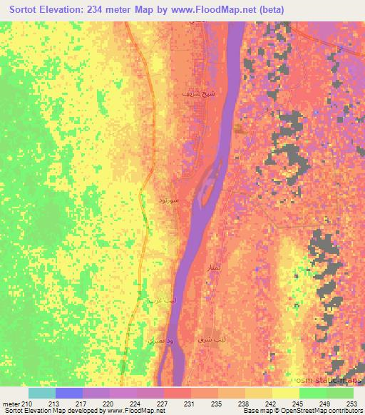 Sortot,Sudan Elevation Map