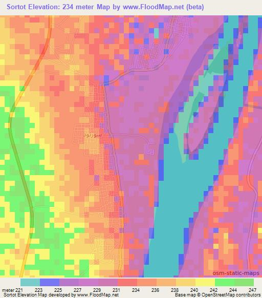Sortot,Sudan Elevation Map