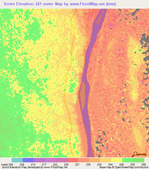 Sortot,Sudan Elevation Map