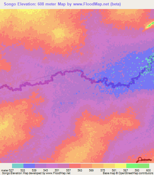 Songo,Sudan Elevation Map