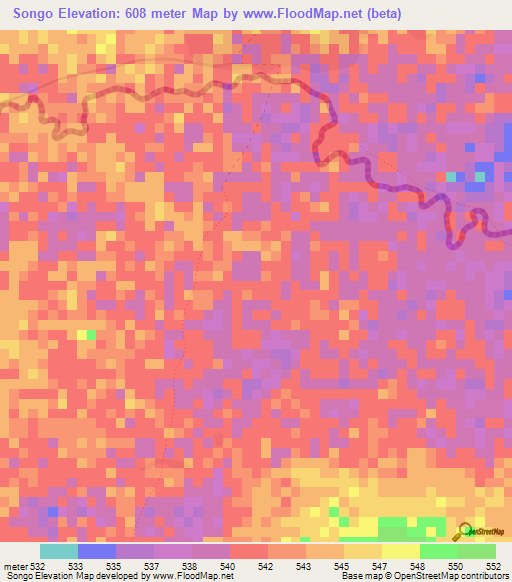 Songo,Sudan Elevation Map