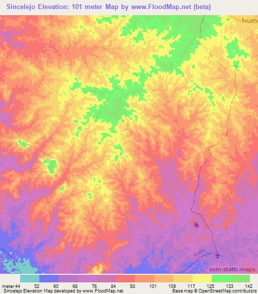 Sincelejo,Colombia Elevation Map