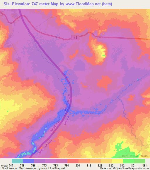 Sisi,Sudan Elevation Map