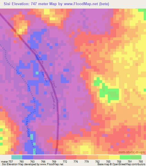 Sisi,Sudan Elevation Map