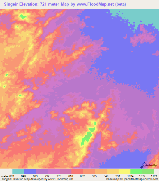 Singeir,Sudan Elevation Map