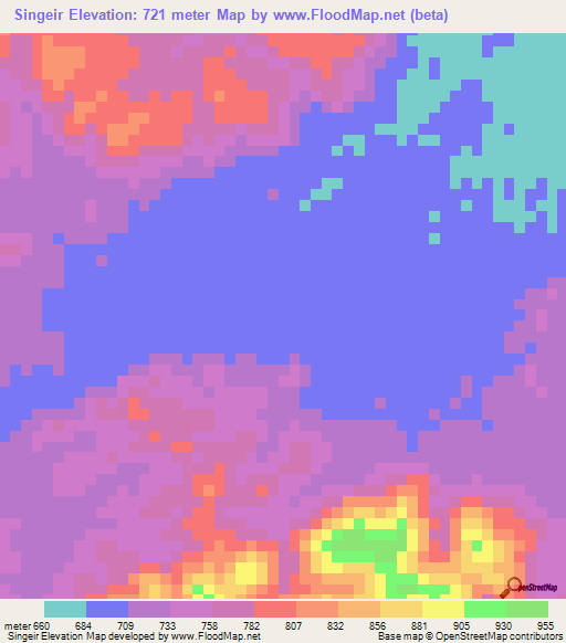 Singeir,Sudan Elevation Map