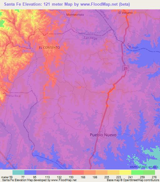 Santa Fe,Colombia Elevation Map