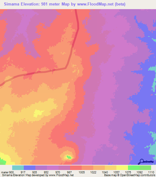Simama,Sudan Elevation Map