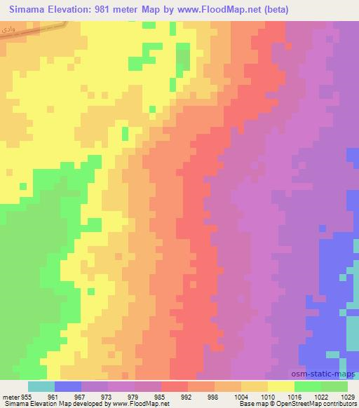 Simama,Sudan Elevation Map