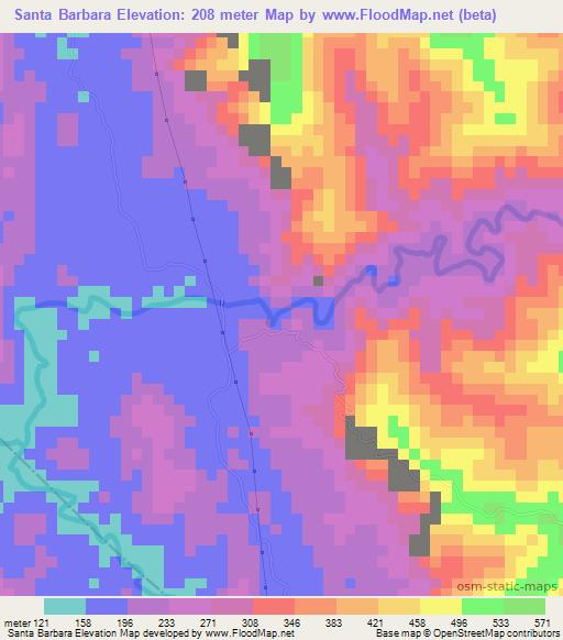 Santa Barbara,Colombia Elevation Map