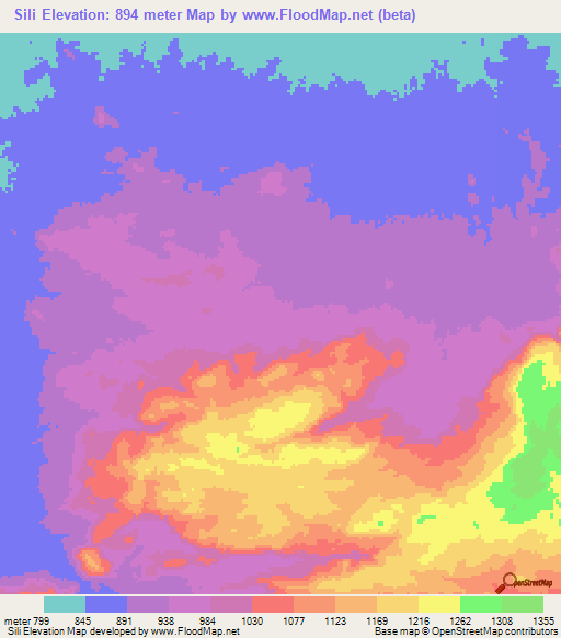 Sili,Sudan Elevation Map