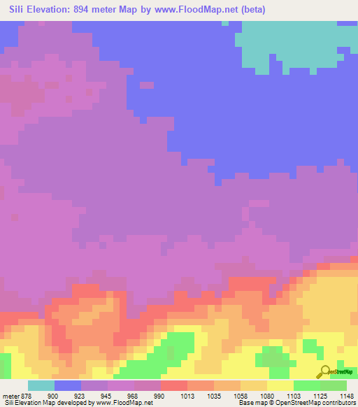 Sili,Sudan Elevation Map