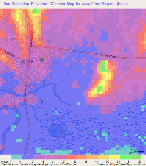 San Sebastian,Colombia Elevation Map