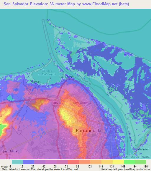 San Salvador,Colombia Elevation Map