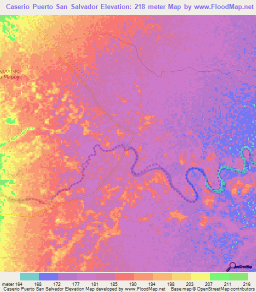 Caserio Puerto San Salvador,Colombia Elevation Map