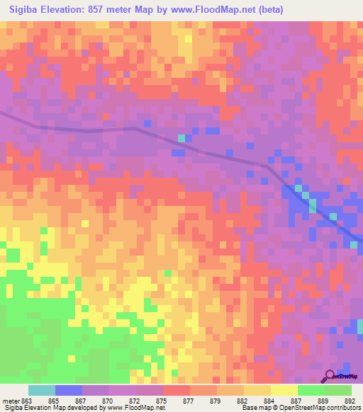 Sigiba,Sudan Elevation Map