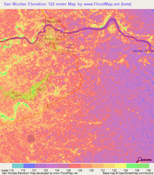 San Nicolas,Colombia Elevation Map