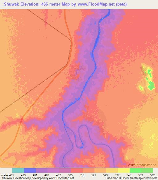 Shuwak,Sudan Elevation Map