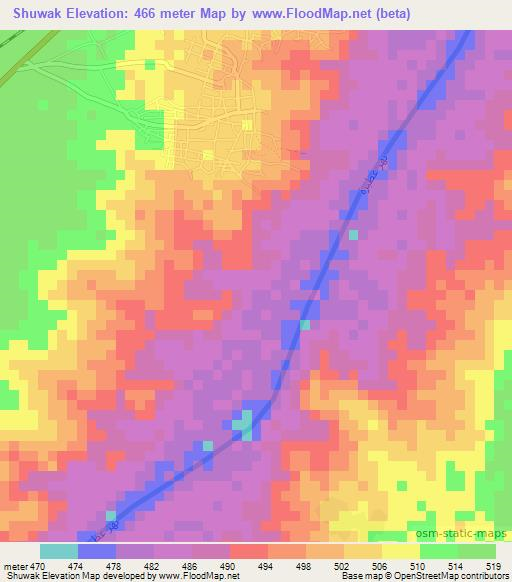 Shuwak,Sudan Elevation Map
