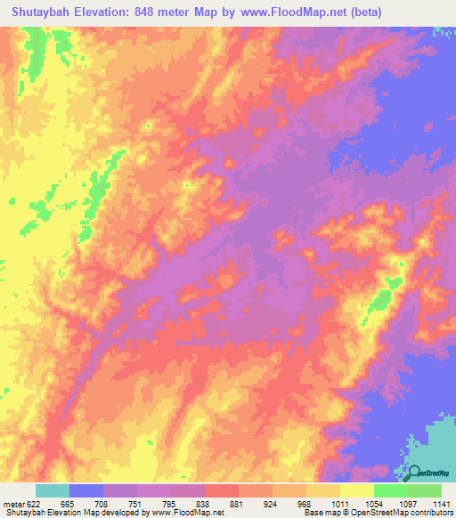 Shutaybah,Sudan Elevation Map