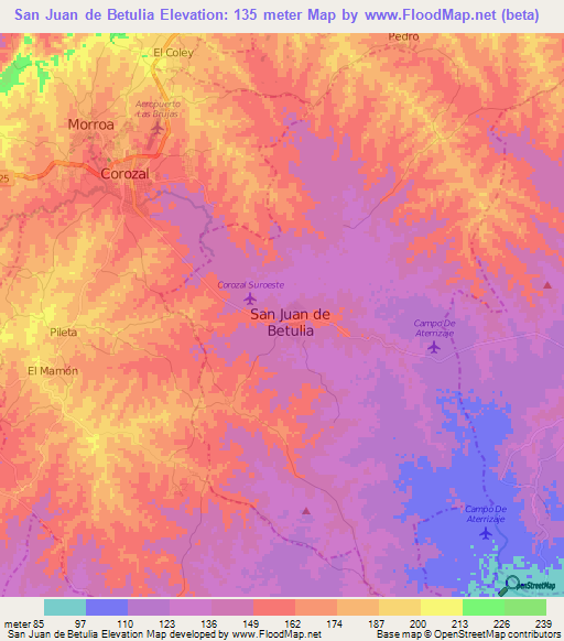 San Juan de Betulia,Colombia Elevation Map