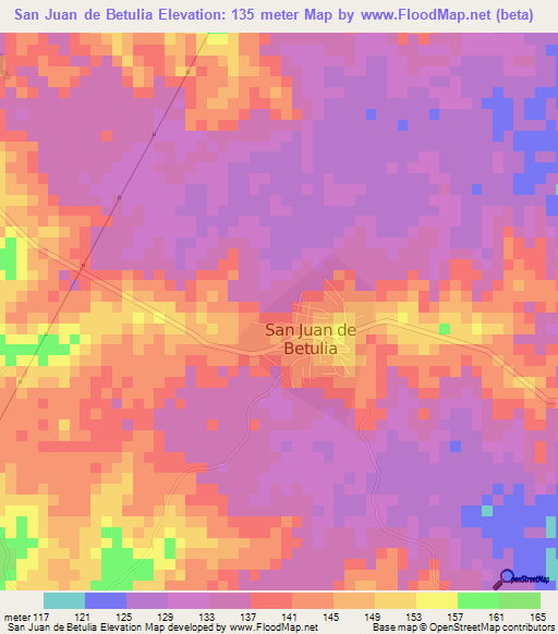 San Juan de Betulia,Colombia Elevation Map