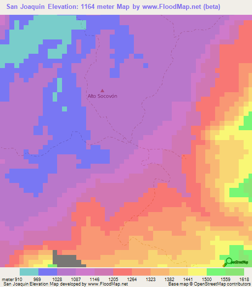 San Joaquin,Colombia Elevation Map