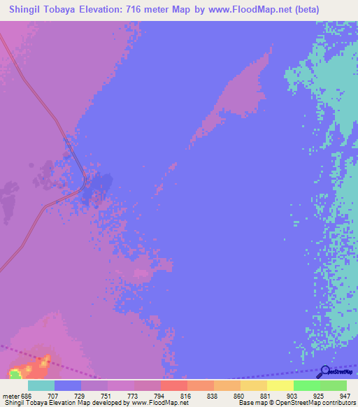 Shingil Tobaya,Sudan Elevation Map