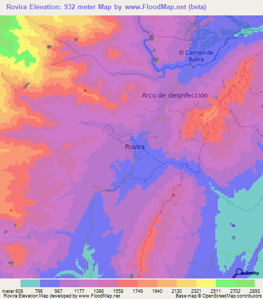 Rovira,Colombia Elevation Map
