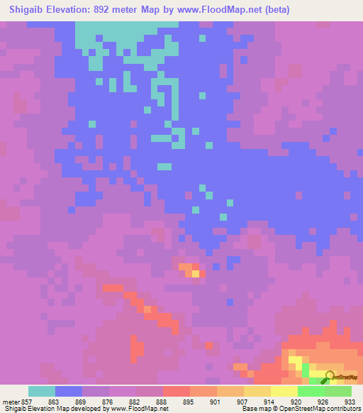 Shigaib,Sudan Elevation Map