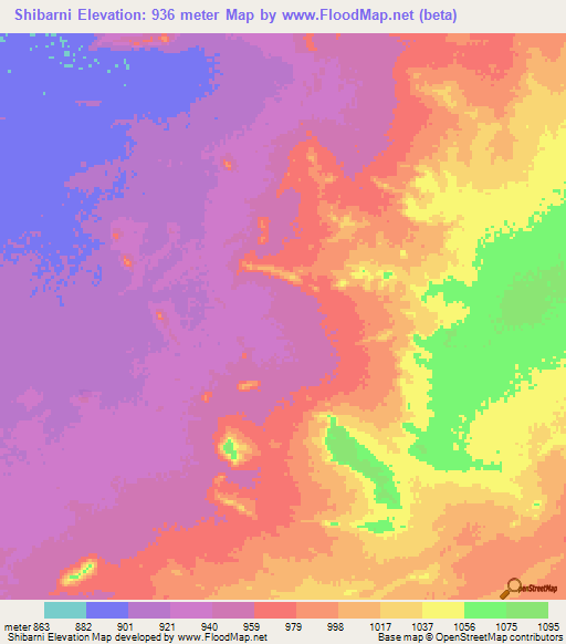 Shibarni,Sudan Elevation Map