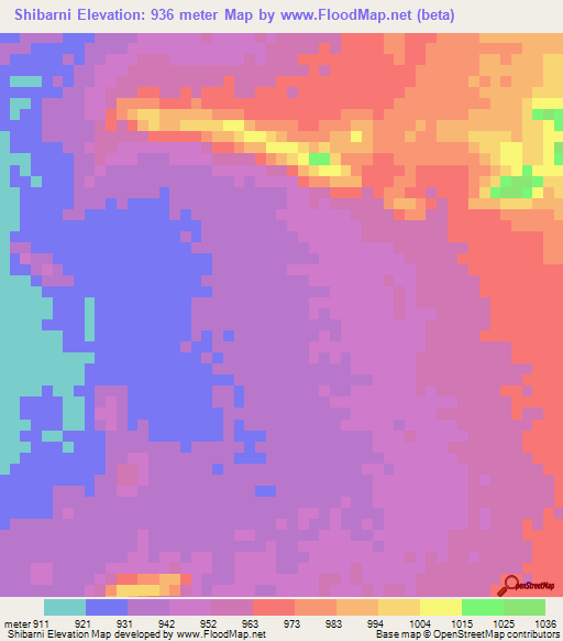 Shibarni,Sudan Elevation Map