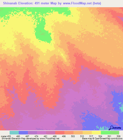 Shinanab,Sudan Elevation Map
