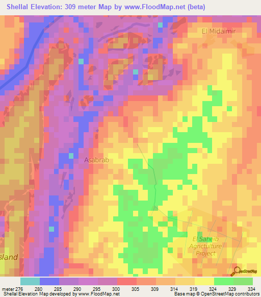 Shellal,Sudan Elevation Map