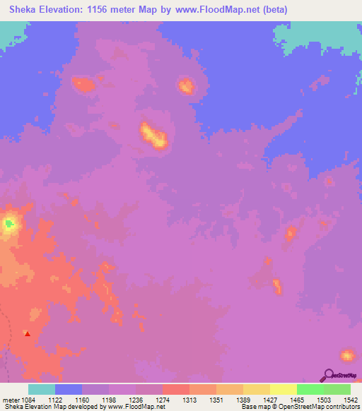 Sheka,Sudan Elevation Map