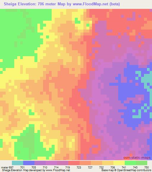 Sheiga,Sudan Elevation Map