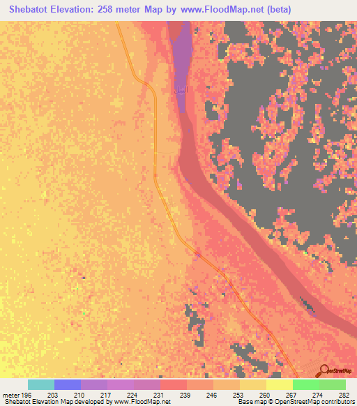 Shebatot,Sudan Elevation Map