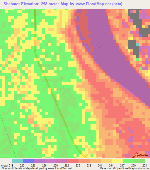 Shebatot,Sudan Elevation Map