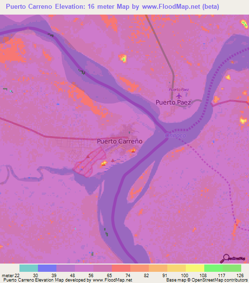 Puerto Carreno,Colombia Elevation Map