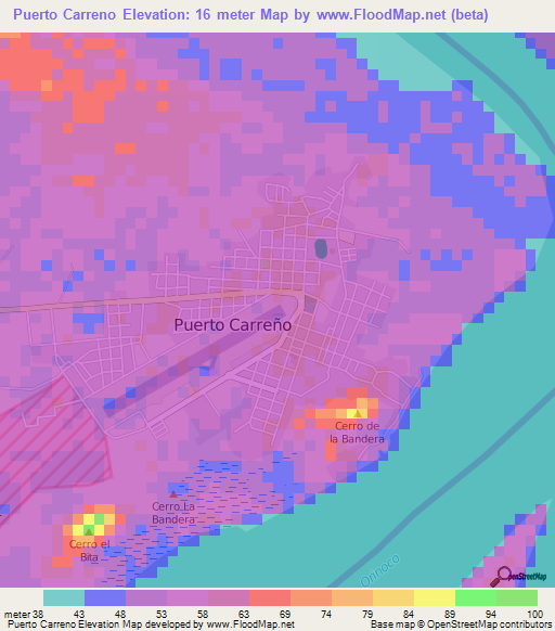 Puerto Carreno,Colombia Elevation Map