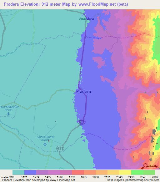 Pradera,Colombia Elevation Map