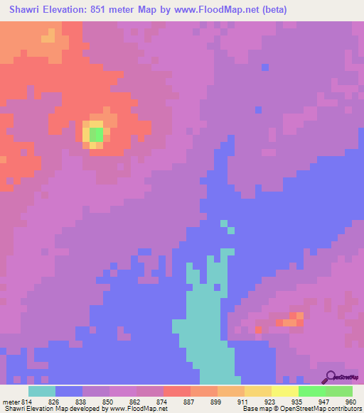 Shawri,Sudan Elevation Map