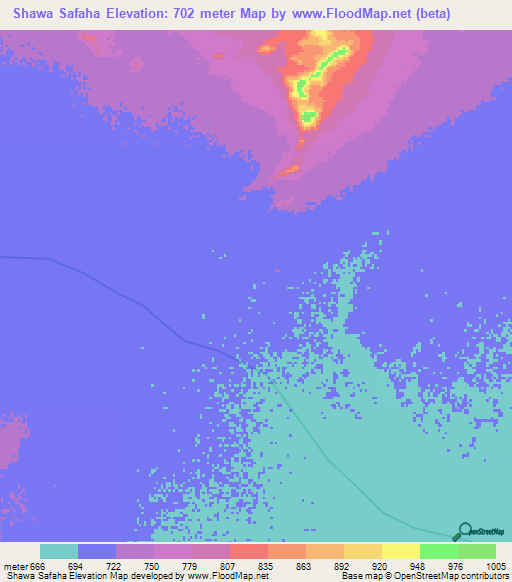 Shawa Safaha,Sudan Elevation Map